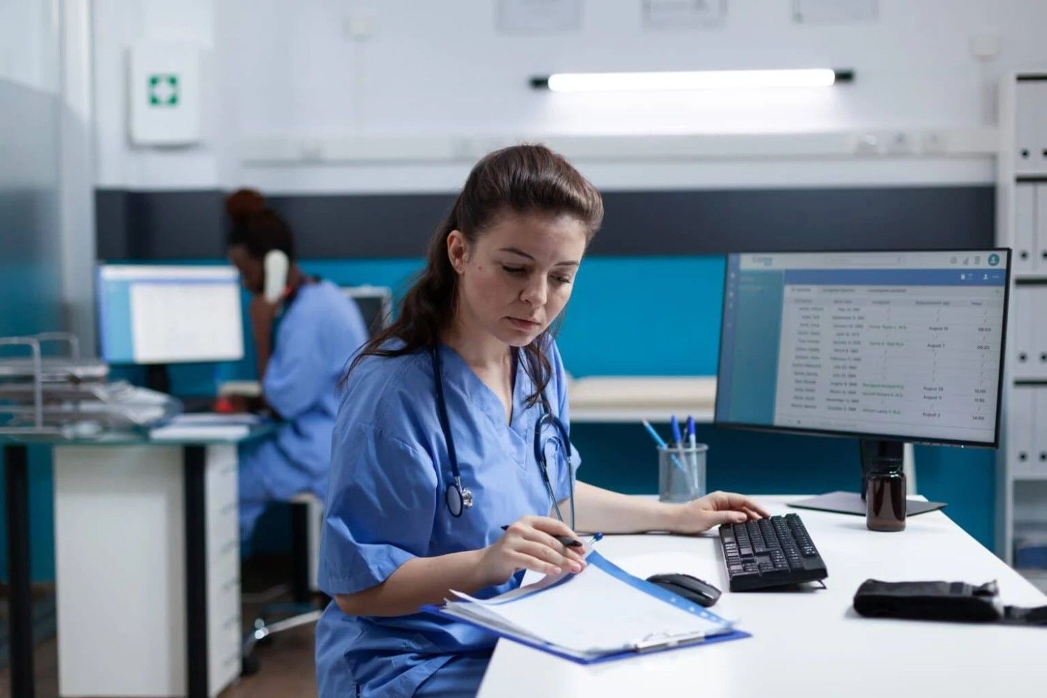 Students are learning nursing assistant skills through hands-on nursing assistant training.