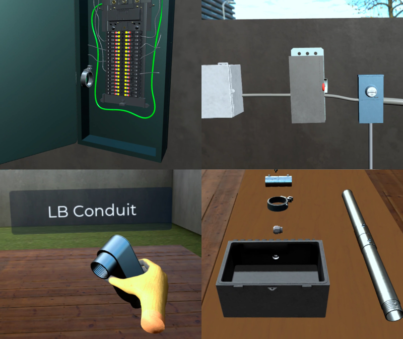 Collage of elements of electrical components in PV system