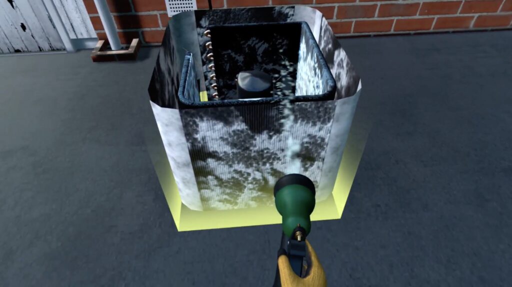 Cleaning an outdoor AC unit in VR