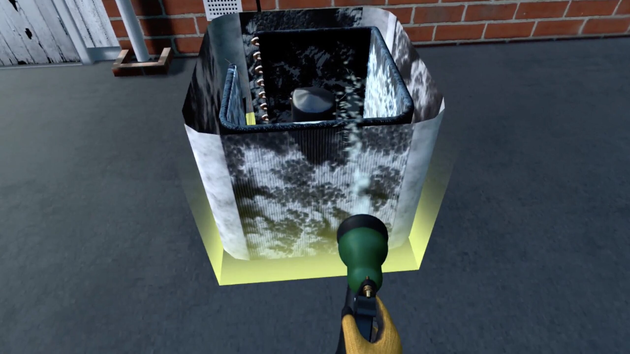 Cleaning an outdoor AC unit in VR